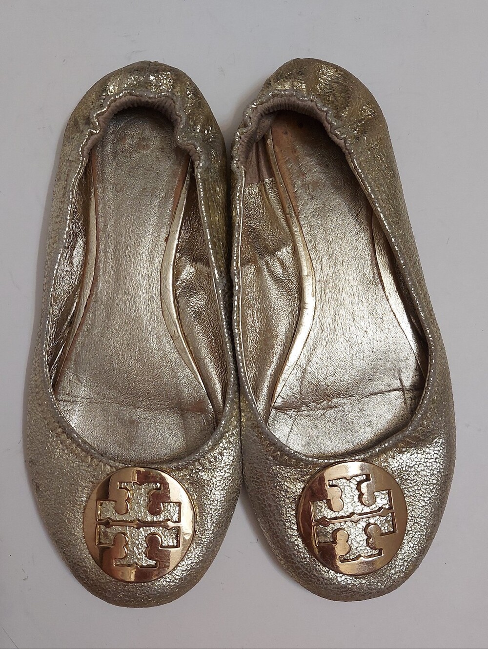 Tory Burch Gold Metallic Logo Ballet Flats